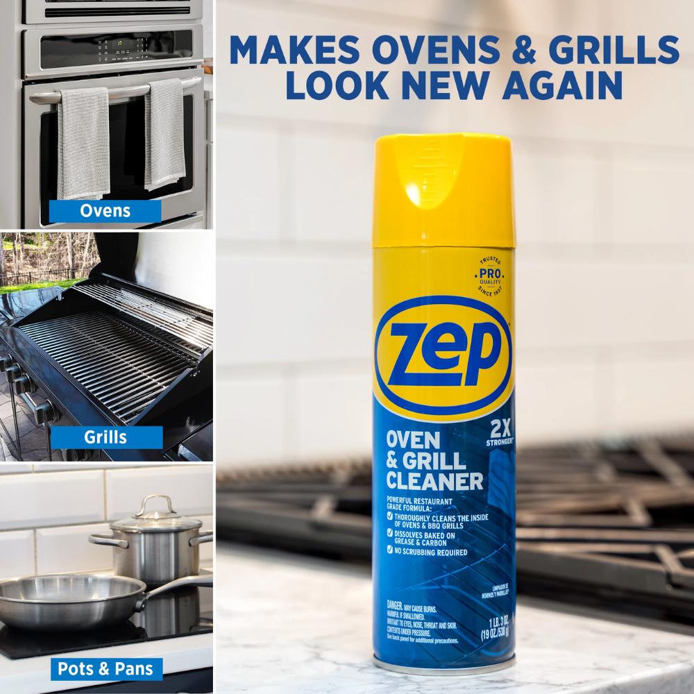 ZEP Oven and Grill Cleaning Foam Spray, Ready-to-Use Kitchen Cleaner for Grease and Baked-On Food Residue, Suitable for Ovens, Grills, Cookware, Stainless Steel, Porcelain and Ceramic Surfaces, 1.58 lb