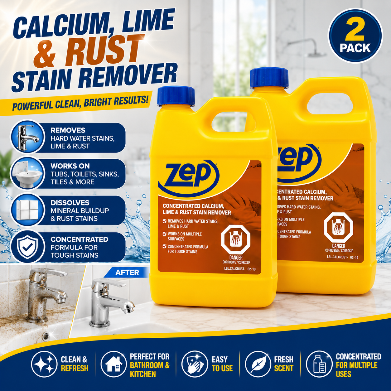 ZEP Hard Water Stain Remover, Calcium, Lime & Rust Cleaner, 946mL