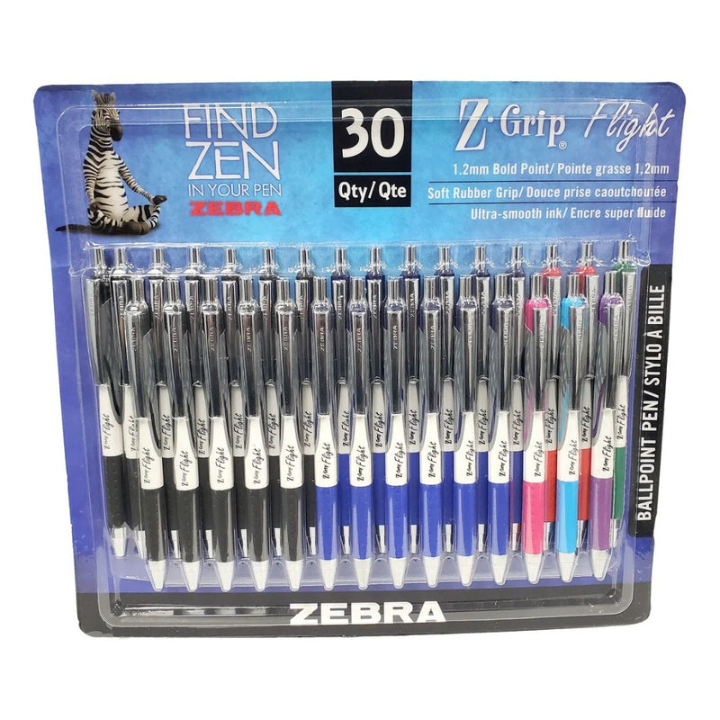 Stylo de vol Zebra Z-Grip, lot de 30