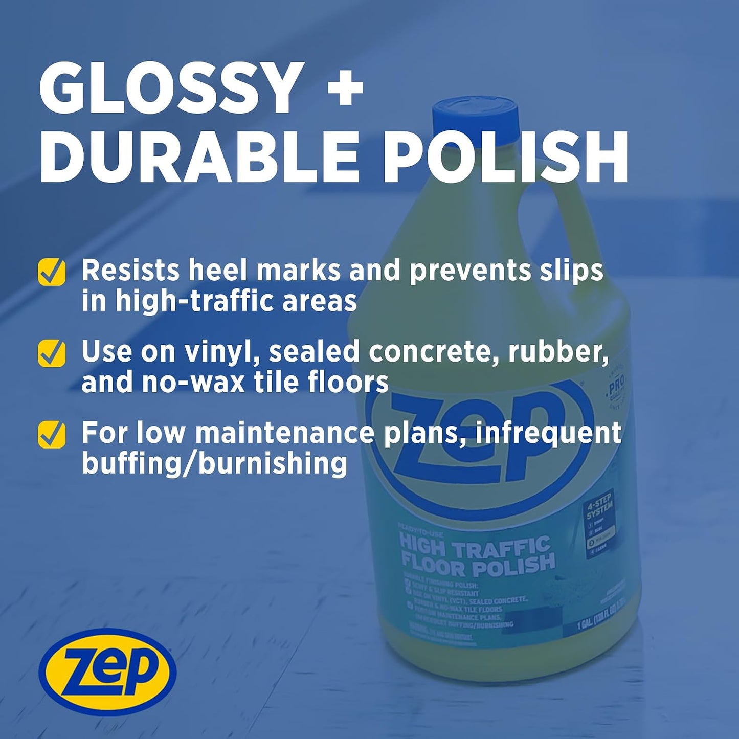 ZEP High-Traffic Floor Finish – Ready-to-Use Glossy Protective Floor Coating 3.78 L