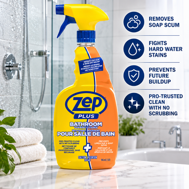 Zep Plus Foaming Bathroom Cleaner 946 mL (32 fl oz) | Soap Scum, Hard Water Stain & Limescale Remover for Showers, Bathtubs, Sinks & Tiles