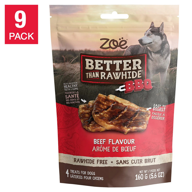 Friandises pour chiens Zoë Better Than Rawhide BBQ au bœuf, 9 x 160 g (5,6 oz)