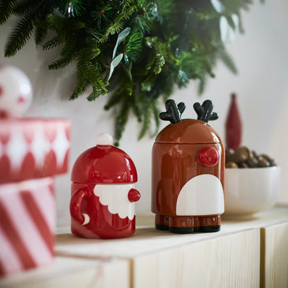 IKEA VINTERFINT Santa Claus Bowl with Lid, Red Christmas Decorative Storage Container, Festive Holiday Candy & Treat Bowl, Santa-Themed Tabletop Decoration for Kitchen, Dining Table & Home Décor