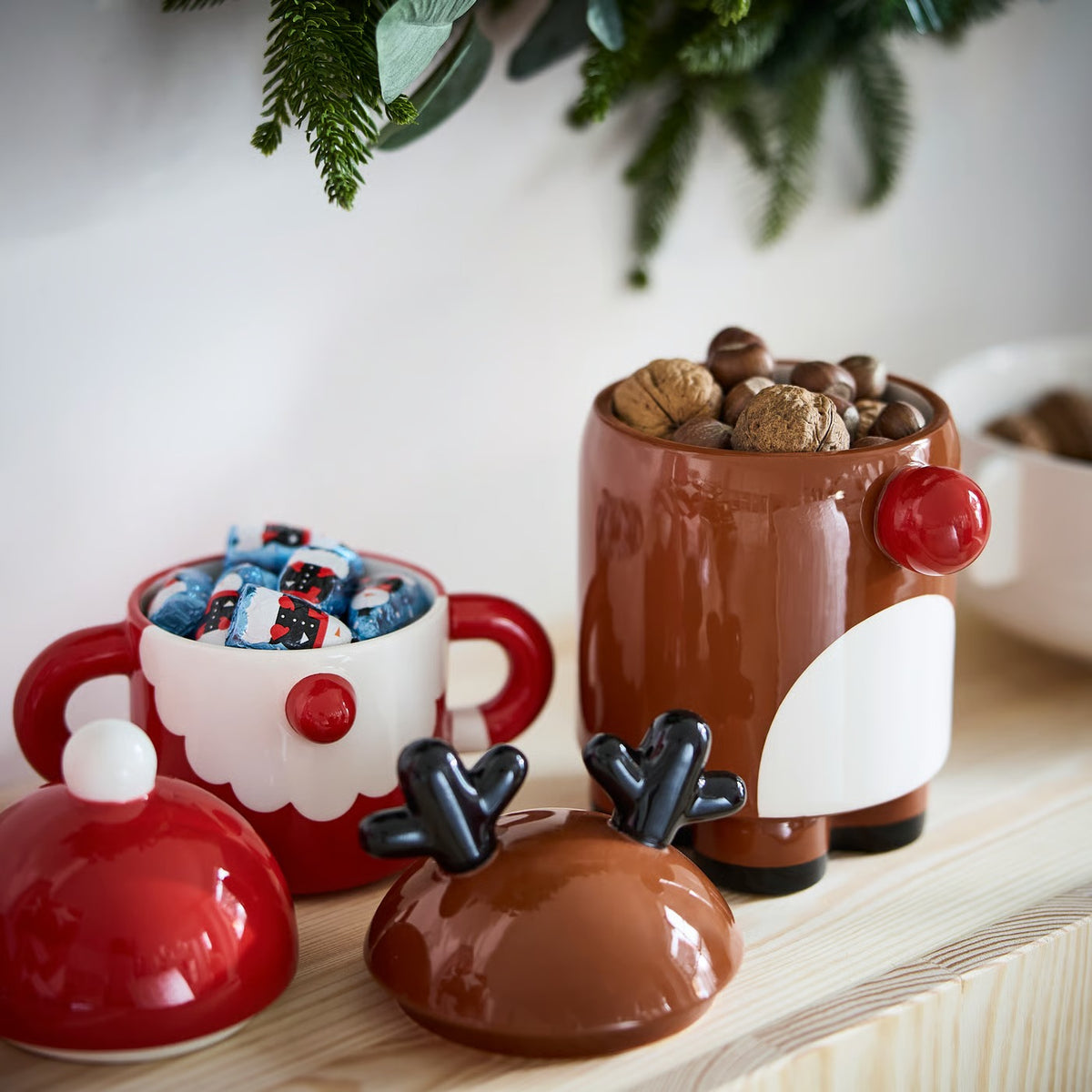 IKEA VINTERFINT Reindeer Bowl with Lid, Brown Christmas Decorative Storage Container, Festive Holiday Candy & Treat Bowl, Cute Reindeer-Themed Tabletop Decoration for Kitchen, Dining Table & Christmas Home Décor