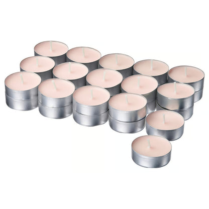 IKEA LOTSFÅGEL Pink Flowers Scented Tealight Candles, 30 Pack, Pale Pink Floral Fragrance Candles in Metal Cups, 3.5-Hour Burn Time Each, Decorative Candles for Bedroom, Living Room, Parties & Home Décor