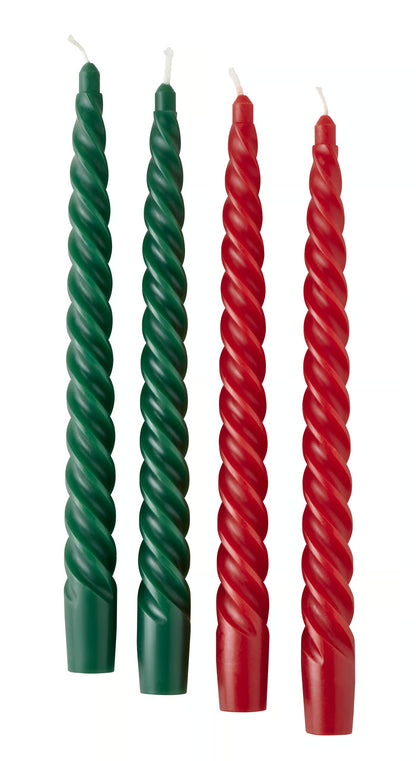 (8 Pack) IKEA VINTERFINT Twisted Taper Candles,Red & Green Unscented Christmas Dinner Candles, 25 cm (9¾ Inch), 5.5-Hour Burn Time Each, Festive Holiday Table Centrepiece & Home Décor