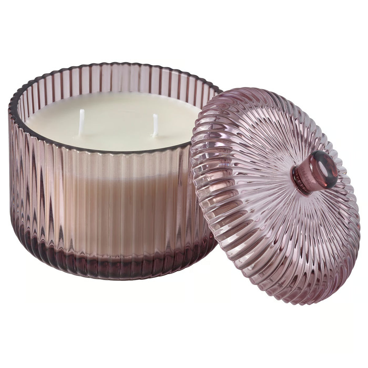 IKEA SNÖSISKA Tonka & Orange Blossom Scented Candle in Pale Pink Glass Jar with Lid, 2-Wick Decorative Candle, 20-Hour Burn Time, Reusable Container for Bedroom, Living Room & Home Décor
