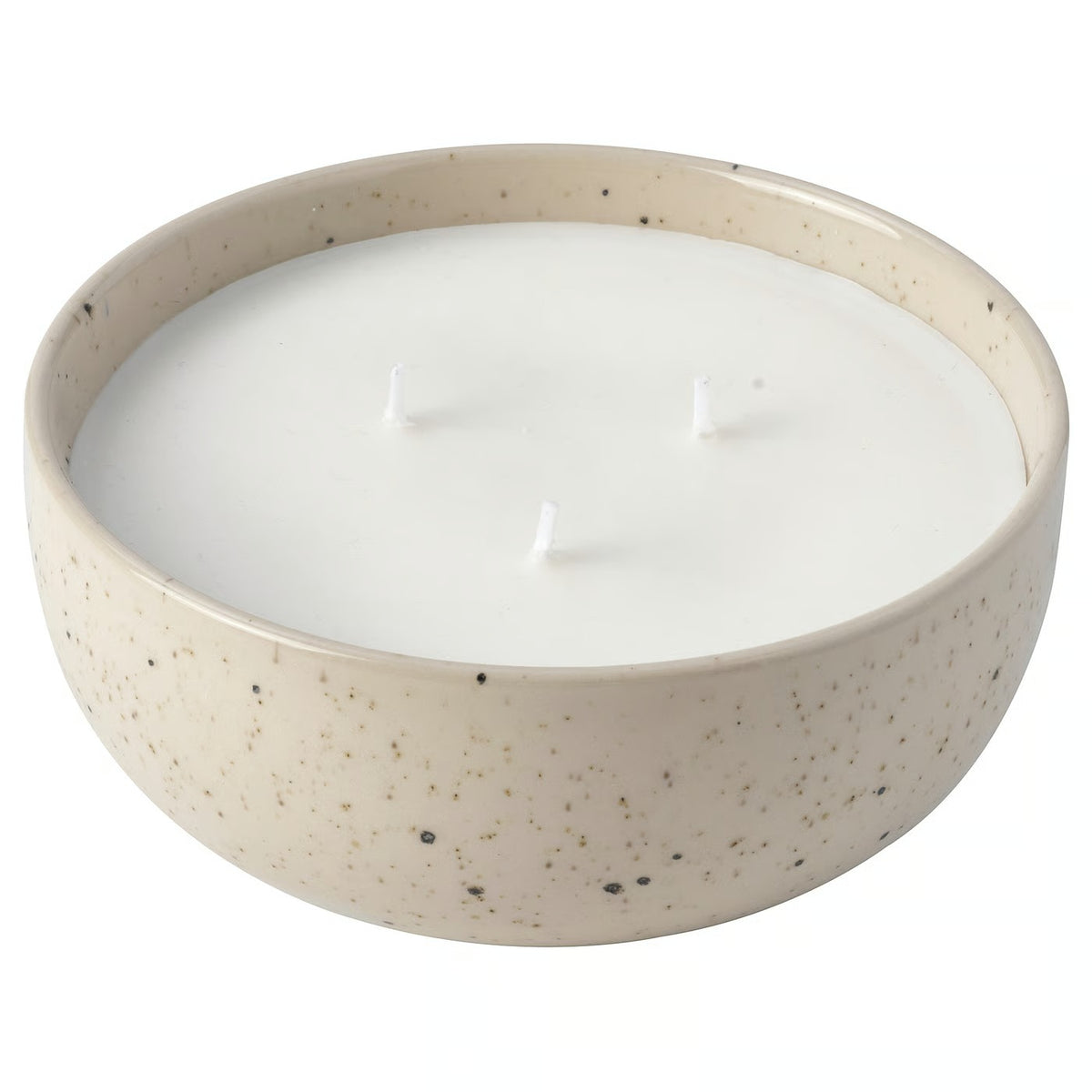 IKEA PÄRLHÖNA Rose &amp; Carnation Scented Candle in Ceramic Jar, 3-Wick Off-White Decorative Candle, 30-Hour Burn Time, Speckled Stoneware Container for Living Room, Bedroom &amp; Home Décor