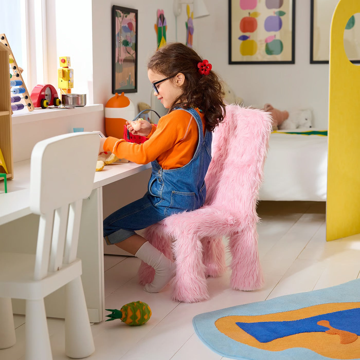 IKEA GREJSIMOJS Cover for children's chair, faux fur/pink