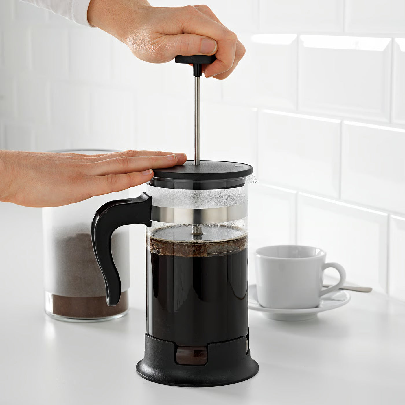 IKEA 1L French Press Coffee Maker – Heat-Resistant Glass & Stainless Steel, 34 oz - Black, Off-White