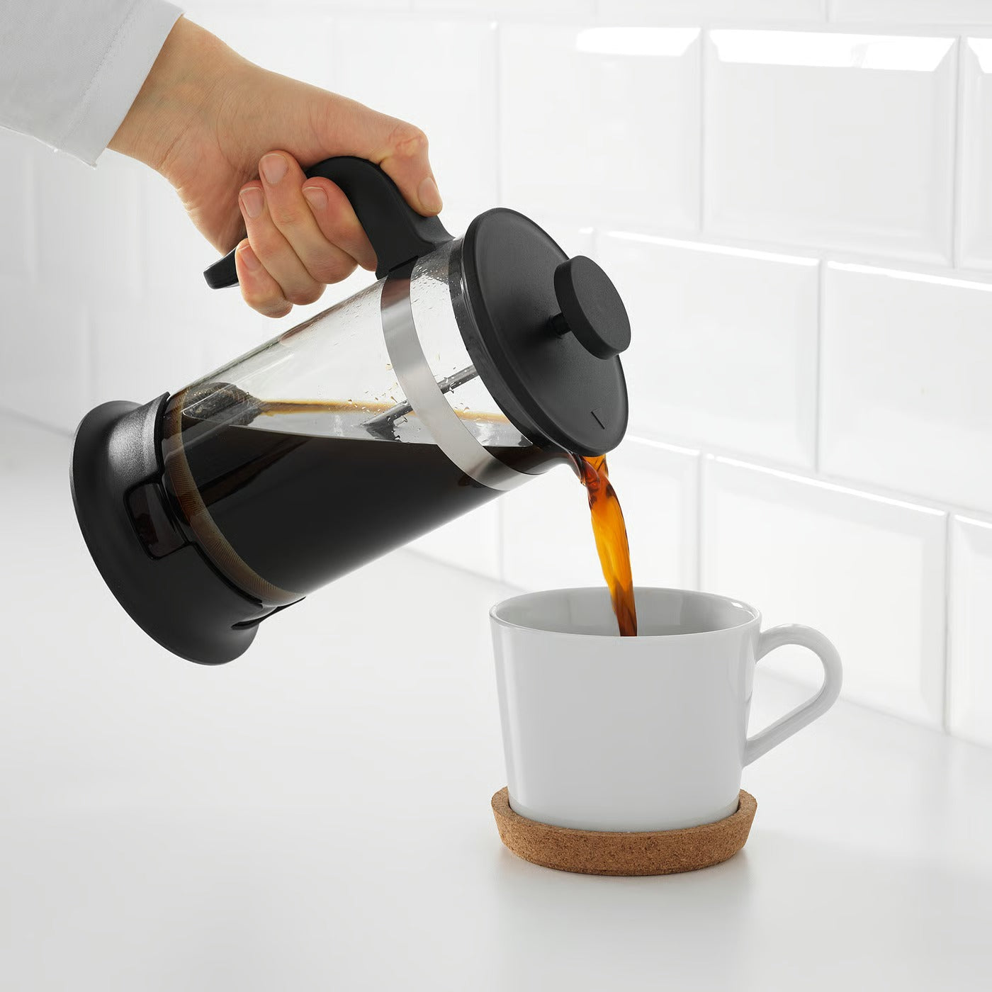 IKEA 1L French Press Coffee Maker – Heat-Resistant Glass & Stainless Steel, 34 oz - Black, Off-White