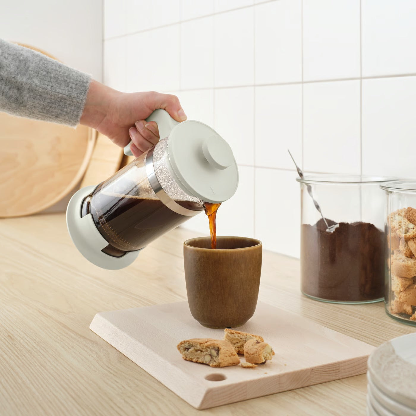IKEA 1L French Press Coffee Maker – Heat-Resistant Glass & Stainless Steel, 34 oz - Black, Off-White
