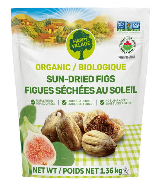 Happy Village Organic Sun-Dried Figs, 1.36 kg (3 lb), No Added Sugar, Gluten-Free, Non-GMO, Kosher, Natural Dried Fruit Snack