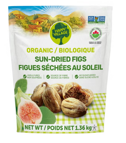 Happy Village Organic Sun-Dried Figs, 1.36 kg (3 lb), No Added Sugar, Gluten-Free, Non-GMO, Kosher, Natural Dried Fruit Snack