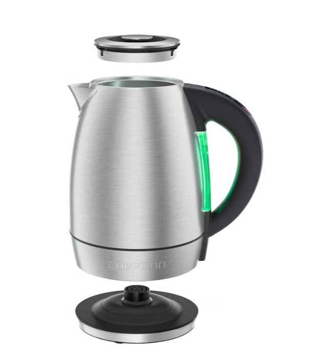 Chefman 1.8 L Digital Electric Kettle, 1500W Stainless Steel Hot Water Boiler with Adjustable Temperature Control, Fast Boiling, 1-Hour Keep Warm, LED Indicators, Automatic Shut-Off & 360° Swivel Base for Tea, Coffee & Kitchen