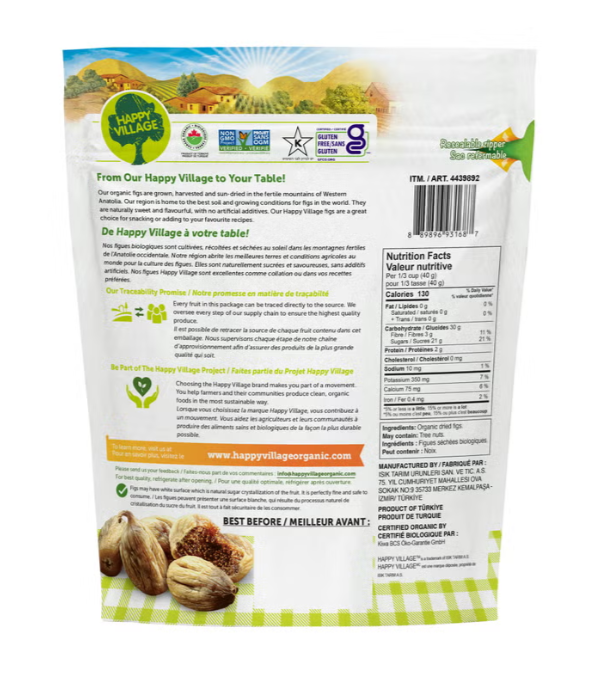 Happy Village Organic Sun-Dried Figs, 1.36 kg (3 lb), No Added Sugar, Gluten-Free, Non-GMO, Kosher, Natural Dried Fruit Snack