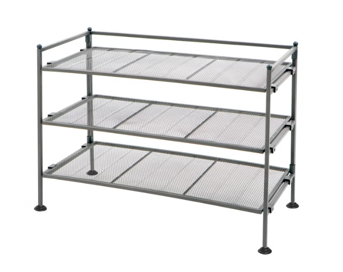 Seville Classics 3-Tier Stackable Steel Mesh Shoe Rack, Grey, 69.2 × 32.4 × 47.6 cm (27.25 × 12.75 × 18.75 in), Heavy-Duty Metal Shoe Organizer, Holds Up to 9 Pairs, Foldable Storage Shelves for Entryway, Closet, Bedroom & Garage