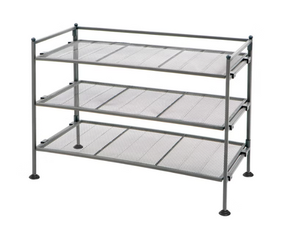 Seville Classics 3-Tier Stackable Steel Mesh Shoe Rack, Grey, 69.2 × 32.4 × 47.6 cm (27.25 × 12.75 × 18.75 in), Heavy-Duty Metal Shoe Organizer, Holds Up to 9 Pairs, Foldable Storage Shelves for Entryway, Closet, Bedroom & Garage