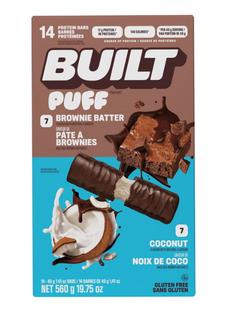 Built Puffs Protein Bars, Brownie Batter & Coconut Variety Pack, 14 × 40 g