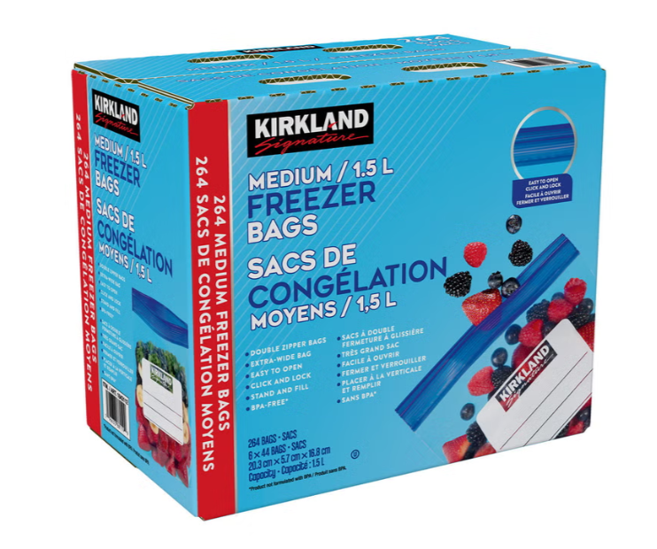 Kirkland Signature Medium Freezer Bags, 264 Count, 1.5 L, Double Zipper Seal, BPA-Free