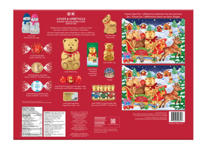 Lindt Assorted Milk Chocolate Advent Calendar, 331 g, 24-Day Christmas Countdown