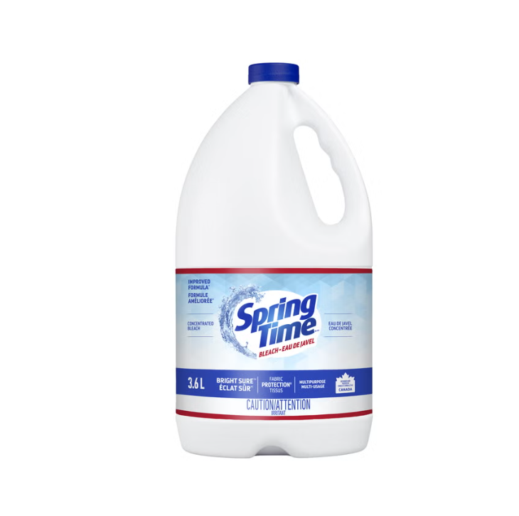 (3 Pack) Springtime Concentrated Liquid Bleach,Multi-Purpose Laundry Whitener, Stain Remover & Household Surface Cleaner (3.6 L Each)