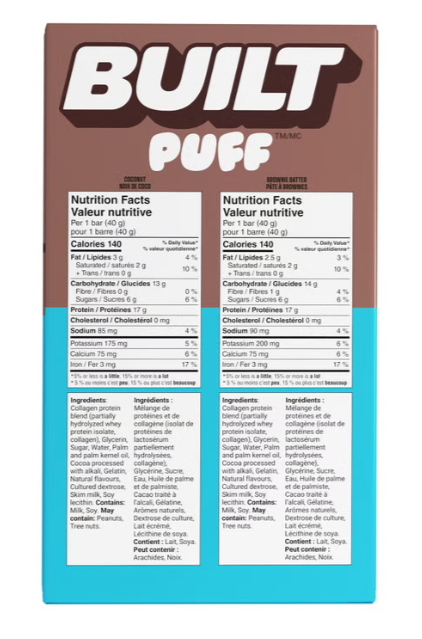 Built Puffs Protein Bars, Brownie Batter & Coconut Variety Pack, 14 × 40 g
