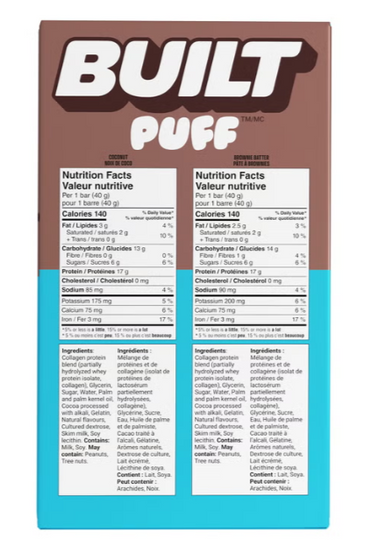 Built Puffs Protein Bars, Brownie Batter & Coconut Variety Pack, 14 × 40 g