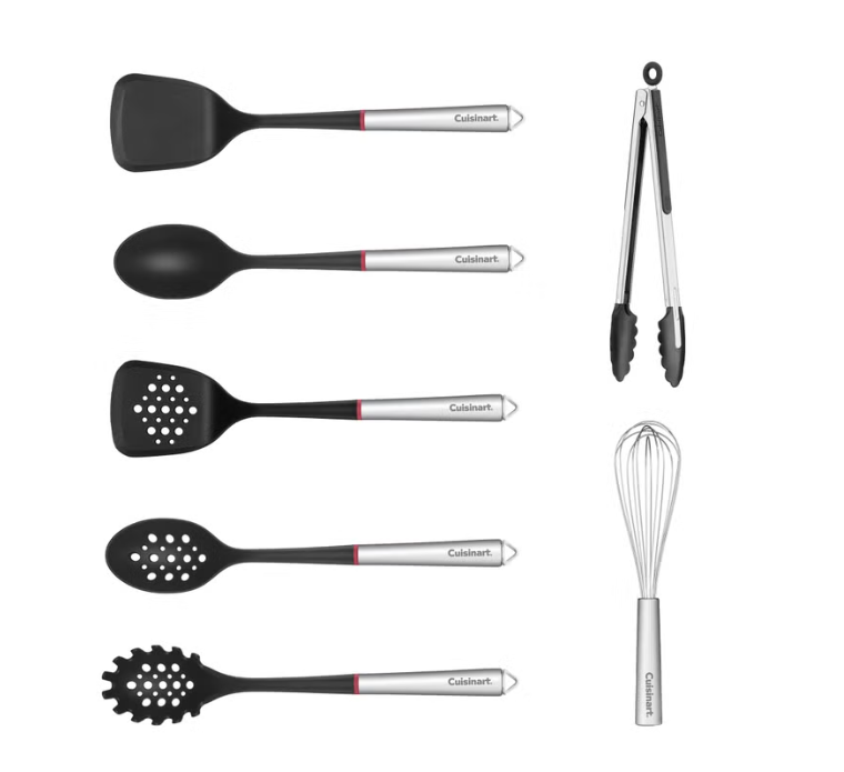 Cuisinart FusionPro 7-Piece Kitchen Utensil Set, Stainless Steel Handles & Nylon Heads, Cooking Tool Set with Spatulas, Serving Spoons, Pasta Server, 30.48 cm (12 in) Tongs & Whisk, Dishwasher Safe Kitchen Accessories for Home Cooking