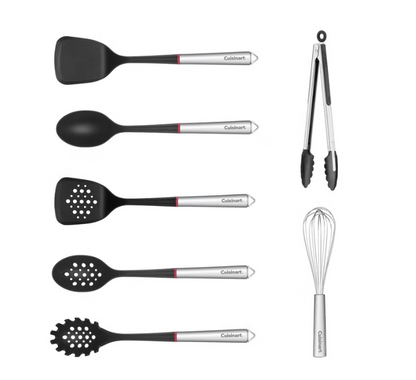 Cuisinart FusionPro 7-Piece Kitchen Utensil Set, Stainless Steel Handles & Nylon Heads, Cooking Tool Set with Spatulas, Serving Spoons, Pasta Server, 30.48 cm (12 in) Tongs & Whisk, Dishwasher Safe Kitchen Accessories for Home Cooking