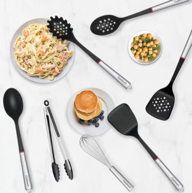Cuisinart FusionPro 7-Piece Kitchen Utensil Set, Stainless Steel Handles & Nylon Heads, Cooking Tool Set with Spatulas, Serving Spoons, Pasta Server, 30.48 cm (12 in) Tongs & Whisk, Dishwasher Safe Kitchen Accessories for Home Cooking
