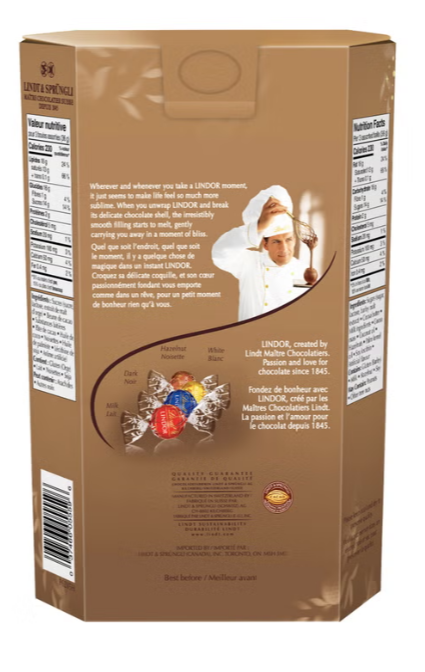 Lindt LINDOR Assorted Chocolate Truffles, 72 Pieces, 900 g, Milk, Dark, White & Hazelnut Chocolates