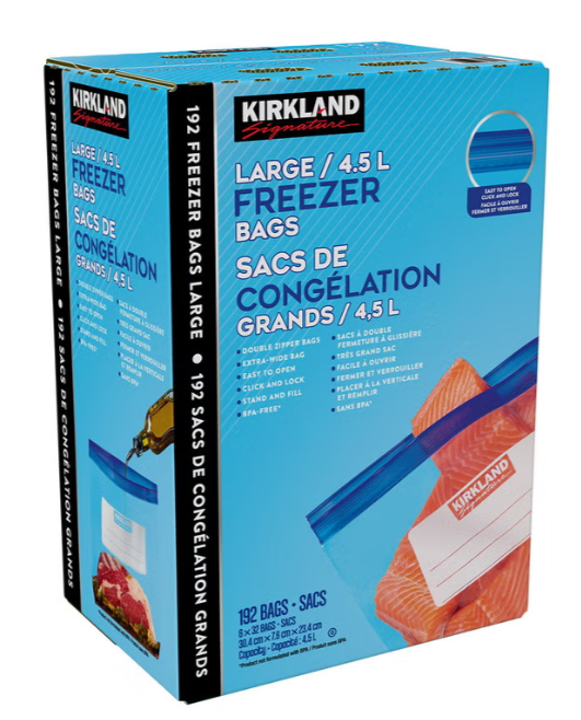 Kirkland Signature Large Freezer Bags, 192 Count, 4.5 L