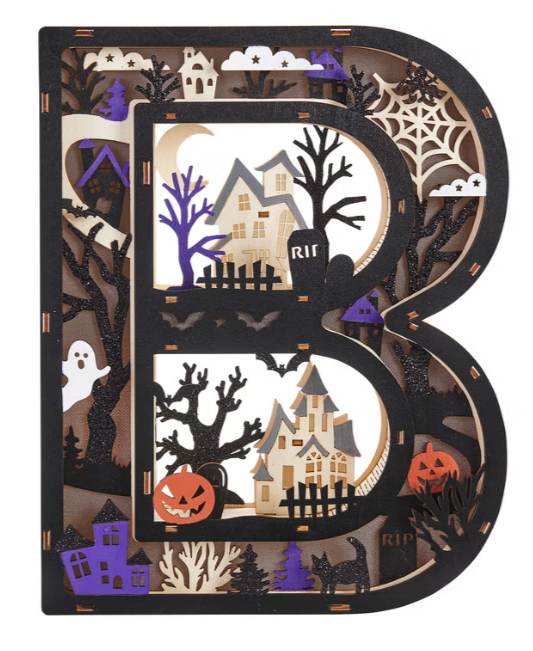 Halloween Wooden BOO Light-Up Letters, 3D LED Illuminated Wooden Decoration, Battery Operated, Warm Glow, Halloween Home Décor