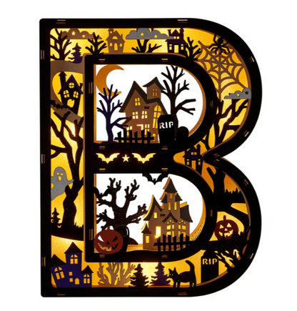 Halloween Wooden BOO Light-Up Letters, 3D LED Illuminated Wooden Decoration, Battery Operated, Warm Glow, Halloween Home Décor