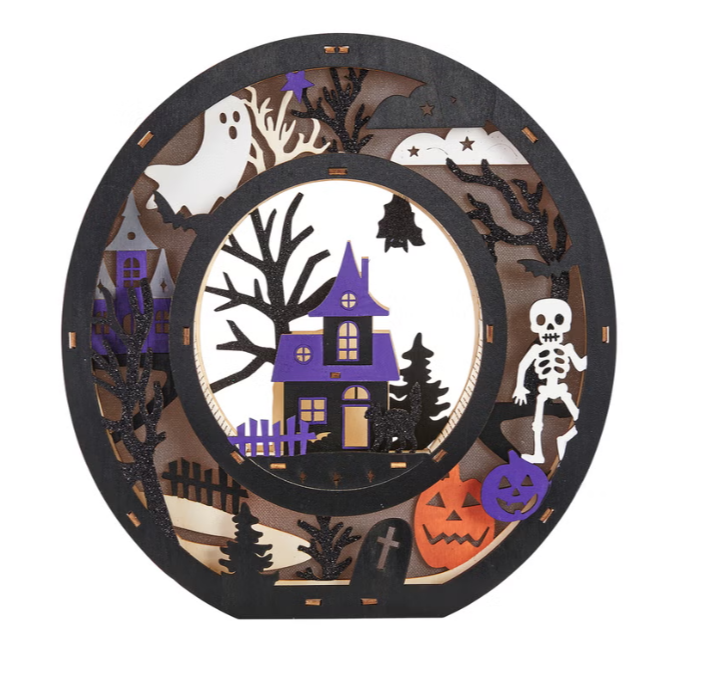 Halloween Wooden BOO Light-Up Letters, 3D LED Illuminated Wooden Decoration, Battery Operated, Warm Glow, Halloween Home Décor