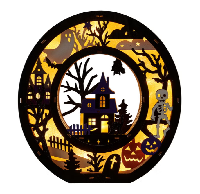 Halloween Wooden BOO Light-Up Letters, 3D LED Illuminated Wooden Decoration, Battery Operated, Warm Glow, Halloween Home Décor