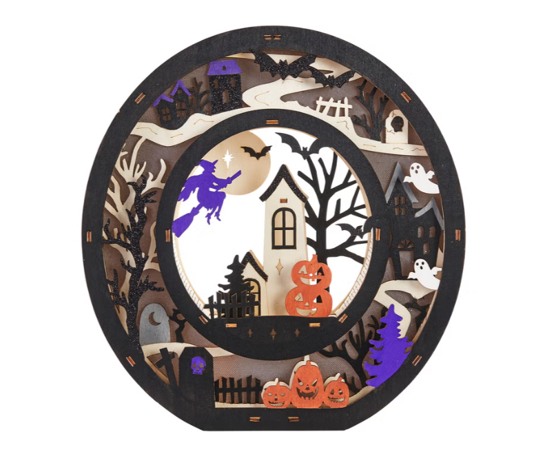 Halloween Wooden BOO Light-Up Letters, 3D LED Illuminated Wooden Decoration, Battery Operated, Warm Glow, Halloween Home Décor