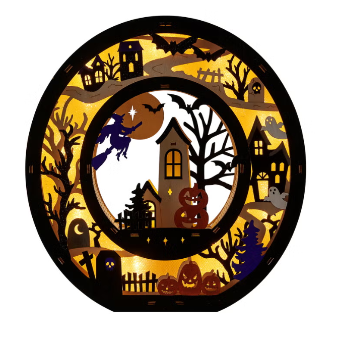 Halloween Wooden BOO Light-Up Letters, 3D LED Illuminated Wooden Decoration, Battery Operated, Warm Glow, Halloween Home Décor
