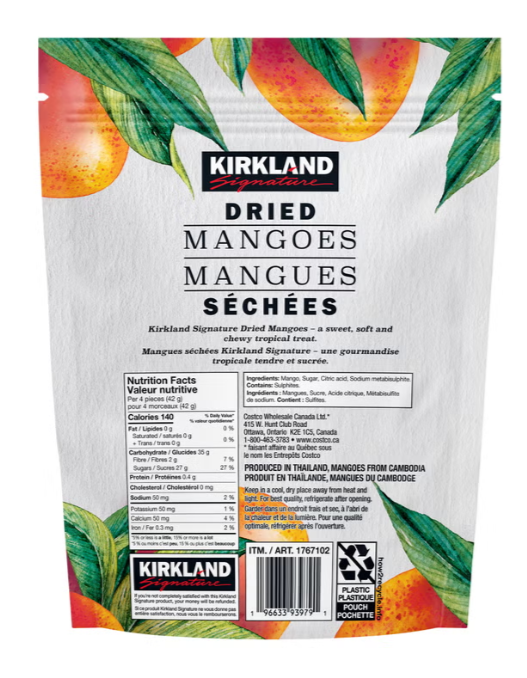 Kirkland Signature Sweetened Dried Mango, 992 g (35 oz), Delicious Tropical Fruit Snack