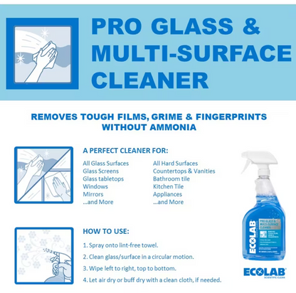 (2 Pack) ECOLAB Pro Glass & Multi-Surface Cleaner, Ammonia-Free, 946 mL