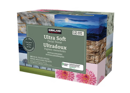 Kirkland Signature Ultra Soft Facial Tissues, 3-Ply, 160 Tissues per Box, 12-Pack