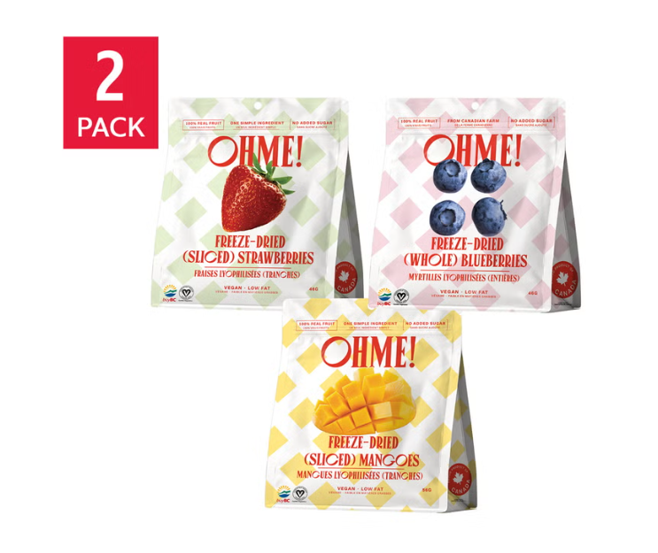 (2 Pack) OHME! Freeze-Dried Fruit Variety Pack, Strawberries, Blueberries & Mango, No Added Sugar, Vegan, Crunchy Fruit Snacks