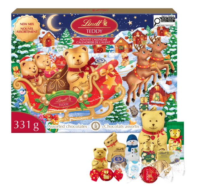 Lindt Assorted Milk Chocolate Advent Calendar, 331 g, 24-Day Christmas Countdown
