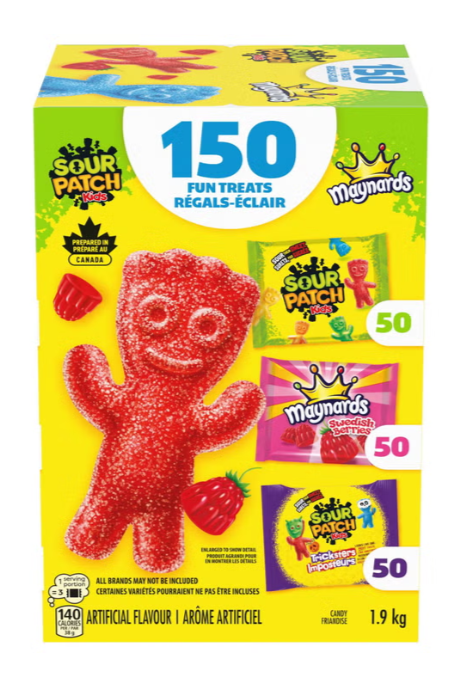 Maynards Sour Patch Kids Assorted Candy Variety Pack, 1.9 kg, 150 Individually Wrapped Treats, Original, Tricksters &amp; Swedish Berries, Sweet &amp; Sour Chewy Candy