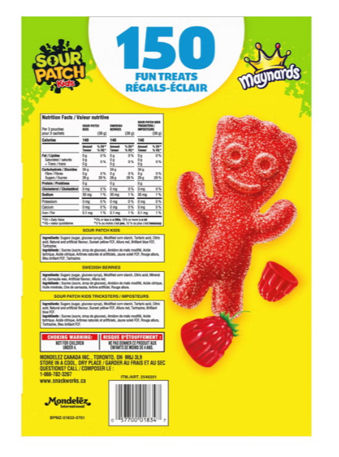 Maynards Sour Patch Kids Assorted Candy Variety Pack, 1.9 kg, 150 Individually Wrapped Treats, Original, Tricksters &amp; Swedish Berries, Sweet &amp; Sour Chewy Candy