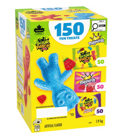 Maynards Sour Patch Kids Assorted Candy Variety Pack, 1.9 kg, 150 Individually Wrapped Treats, Original, Tricksters &amp; Swedish Berries, Sweet &amp; Sour Chewy Candy