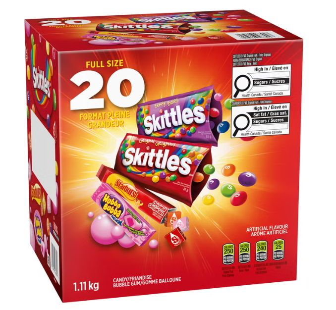 Skittles, Starburst &amp; Hubba Bubba Assorted Candy Variety Pack, 20 Individually Packaged Treats, 1.1 kg, Fruity Chewy Candy &amp; Bubble Gum, Halloween Party Snacks