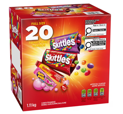 Skittles, Starburst &amp; Hubba Bubba Assorted Candy Variety Pack, 20 Individually Packaged Treats, 1.1 kg, Fruity Chewy Candy &amp; Bubble Gum, Halloween Party Snacks