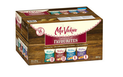 Miss Vickie's Kettle Cooked Potato Chips Variety Pack, 36 × 24 g, Original, Sea Salt &amp; Malt Vinegar, Sweet Chili &amp; Sour Cream, Applewood Smoked BBQ, Assorted Snack Packs